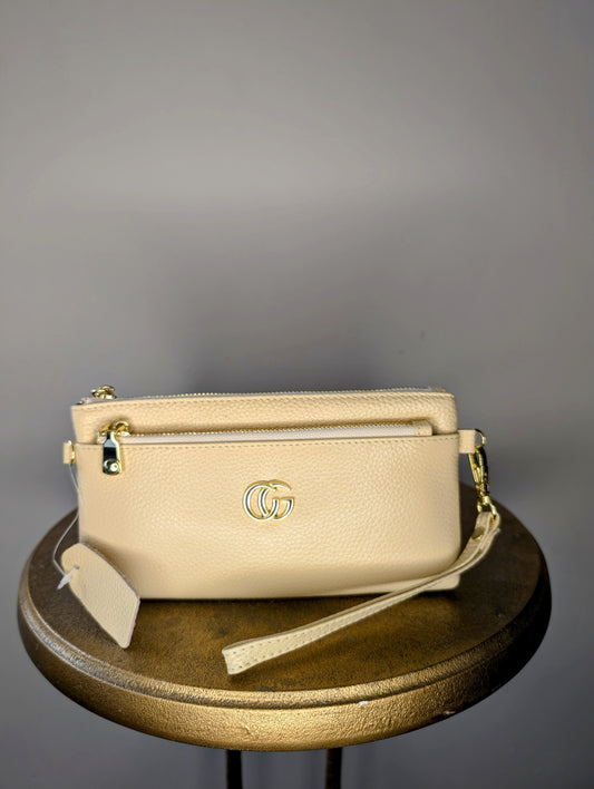 Leather wristlet bag - Cream