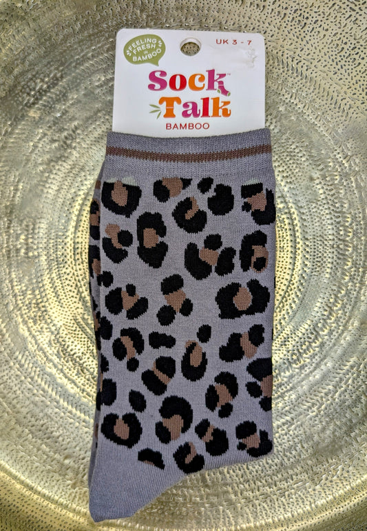 Grey Leopard print socks